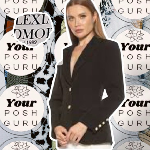 🤩 Alexia Admor Navy black white & gold square button dress blazer - Picture 1 of 5